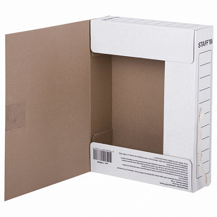 Папка архивная с завязками А4 (325х250 мм), 75 мм, до 700 листов, микрогофрокартон, БЕЛАЯ, STAFF, 128869