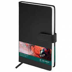 Скетчбук, белая бумага 140 г/м2 130х210 мм, 80 л., КОЖЗАМ, застежка, BRAUBERG ART CLASSIC, черный, 116461