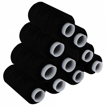 Нитки швейные 40 ЛШ, 200 м, полиэстер, НАБОР 20 шт., черные, в ПОДАРОК иглы, DEVELIA (Девелиа), 609622