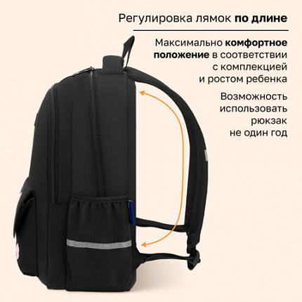Рюкзак BRAUBERG STYLE, 2 отделения, 4 кармана, "Всем привет!", черный, 40х26х15 см, 274410