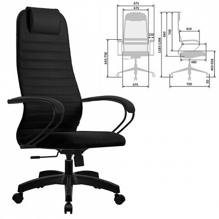 Кресло офисное МЕТТА "SU-B-10" пластик, ткань-сетка, сиденье и спинка мягкие, черное