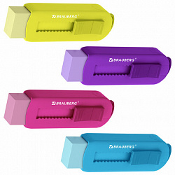 Ластик выдвижной BRAUBERG "Slider", 88х26х21 мм, яркие цвета корпуса ассорти, 271985