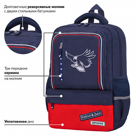 Рюкзак BRAUBERG STAR, 1 отделение, 5 карманов, "White eagle", синий, 40x29x13 см, 271427