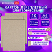 Картон переплетный, толщина 1,5 мм, А4 (210х297 мм), КОМПЛЕКТ 10 шт., BRAUBERG ART, 115339