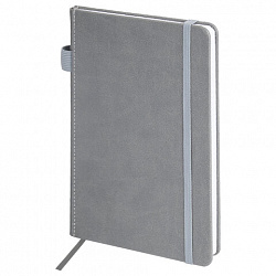 Блокнот А5 135x212 мм BRAUBERG "Edge", под кожу, резинка, держатель, 80 л., клетка, серый, 117146