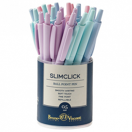 Ручка шариковая автоматическая BRUNO VISCONTI "SlimClick", "Zefir", СИНЯЯ, ассорти, узел 0,5 мм, линия письма 0,3 мм, 20-0229