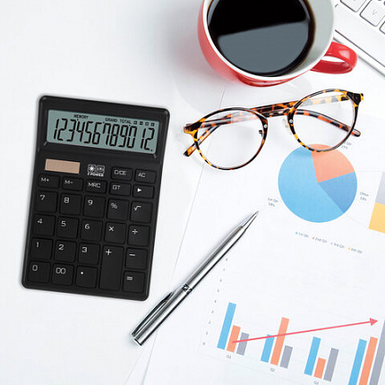 Калькулятор настольный BRAUBERG CH-12-BK (153х103 мм), 12 разрядов, двойное питание, черный, 272958