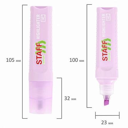 Набор текстовыделителей 4 ПАСТЕЛЬНЫХ ЦВЕТА, STAFF "EVERYDAY HL-707", линия 1-5 мм, скошенный наконечник, 152549