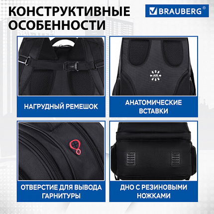 Рюкзак BRAUBERG FUNCTIONAL с отделением для ноутбука, 3 отделения, нагрудный ремешок, "Relax", 46х35х25 см, 224455