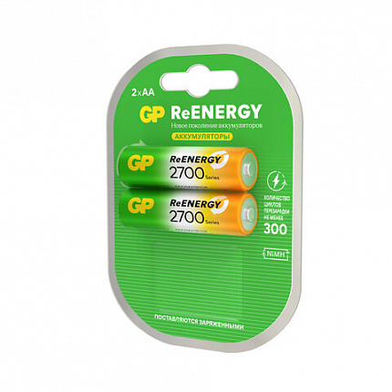 Батарейки аккумуляторные GP ReEnergy Ni-Mh пальчиковые КОМПЛЕКТ 2 шт., АА (HR6), 2600 mAh, 270AAHCRGY, 270AAHCRGY-2CR