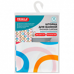 Шторка для ванной ПОЛИЭСТЕР, 180х200 см, кольца в комплекте, КРУГИ, PRIMILA (ПРИМИЛА), 700086