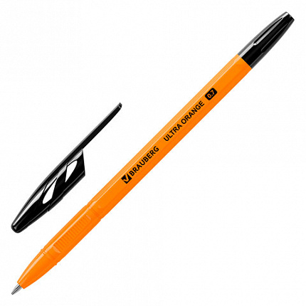 Ручка шариковая BRAUBERG "ULTRA ORANGE", ЧЕРНАЯ, узел 0,7 мм, чернила ГЕРМАНИЯ, наконечник ШВЕЙЦАРИЯ, 143563