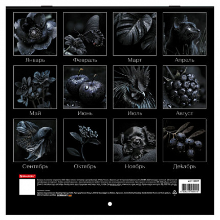 Календарь настенный перекидной 2026г, BRAUBERG, 12 листов, 28,5х28,5см, Black esthetic, 116927