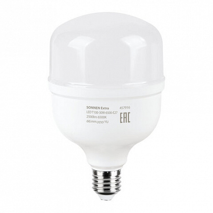 Лампа светодиодная SONNEN EXTRA, 30 (250) Вт, Е27, цилиндр, холодный белый, 30000 ч, LED Т100-30W-6500-Е27, 457916