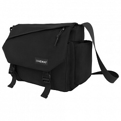 Сумка на плечо большая HEIKKI STREAM (ХЕЙКИ) два отделения, боковые карманы, А4, черная, 26х32х11 см, 272641