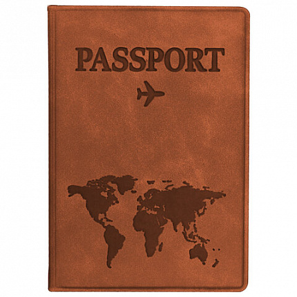Обложка для паспорта "Passport Map", мягкая экокожа, коричневая, STAFF, 238876