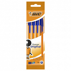 Ручки шариковые BIC "Orange Original", НАБОР 4 шт., СИНИЕ, узел 0,8 мм, линия письма 0,3 мм, пакет, 8308521