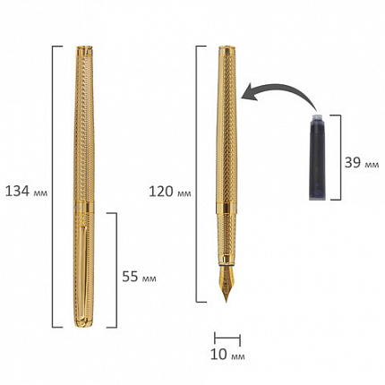 Ручка подарочная перьевая GALANT "VERSUS", корпус золотистый, детали золотистые, узел 0,8 мм, синяя, 143528