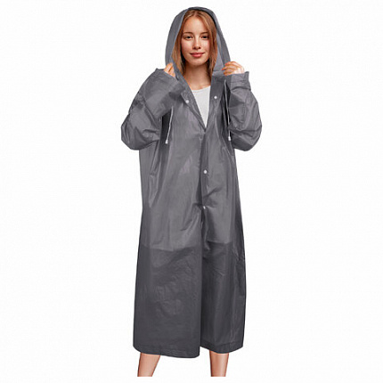 Дождевик плащ на кнопках, EVA, многоразовый прочный, чехол в комплекте, универсальный размер, серый, SHAMAANI (ШАМААНИ), 610936