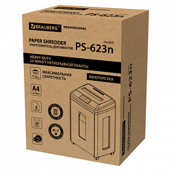 Уничтожитель (шредер) BRAUBERG PROFESSIONAL PS-623n, CD, "HeavyDuty", 7 уровень секретности, 1х2 мм, 6 листов, корзина 23 литра, 532592