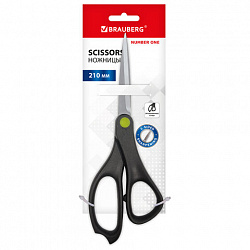 Ножницы BRAUBERG "NUMBER ONE", 210 мм, черные, 3-сторонняя заточка, эргономичные ручки, 238850