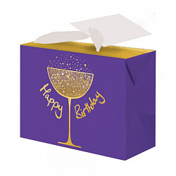 Пакет-коробка подарочный (1 штука) ассорти "Happy Birthday"/"Цветок", глиттер/тиснение фольгой, ламинация 15х9х11 см, 81273, 90074, 81273