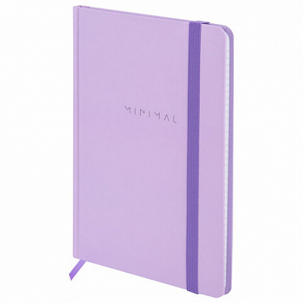 Блокнот с резинкой в клетку 96 л., А5 145х203 мм, твердая обложка, BRAUBERG, "Minimal", сиреневый, 116322