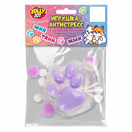 Игрушка-антистресс "КОШАЧЬЯ ЛАПКА С ПОМПОНАМИ", 7х6 см, ассорти 4 цвета, дисплей, JOLLY JOT (ДЖОЛЛИ ДЖОТ), 665774