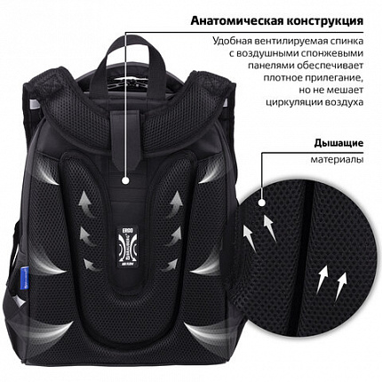 Ранец BRAUBERG SHINY, 2 отделения, с брелоком, "Husky", СВЕТЯЩИЙСЯ РИСУНОК, 38х28х14 см, 271383