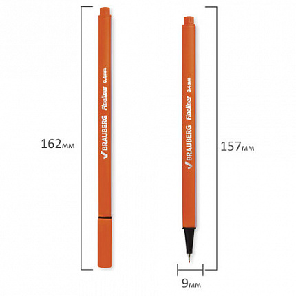 Ручка капиллярная (линер) BRAUBERG "Aero", ОРАНЖЕВАЯ, трехгранная, металлический наконечник, линия письма 0,4 мм, 142249