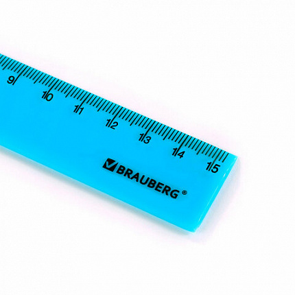 Линейка пластиковая 15 см BRAUBERG "NEON", непрозрачная, ассорти, 210750