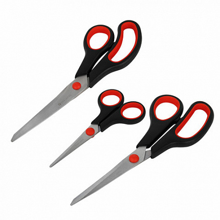 Ножницы BRAUBERG НАБОР 3 шт. (140, 190, 240 мм), эргономичные вставки, ВЫГОДНАЯ УПАКОВКА, 238168