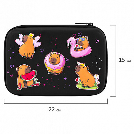 Пенал BRAUBERG KIDS большой, удобный, с откидной планкой, EVA, 22х15х4 см, "Chilling capybaras", 274607