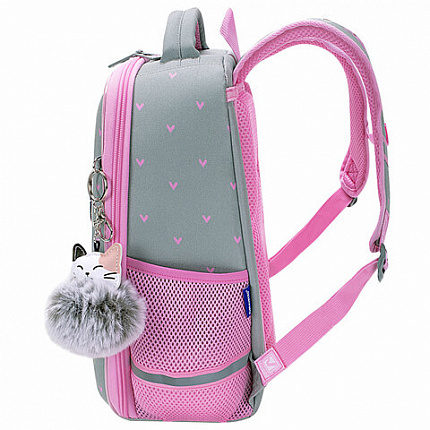 Ранец BRAUBERG LIGHT, 1 отделение, с брелком, "Cat patches", плюшевые нашивки, 36х26х13 см, 272030