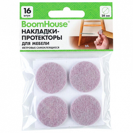 Накладки-протекторы для мебели ФЕТР самоклеящиеся, d=28 мм, бежевые, КОМПЛЕКТ 16 шт, BoomHouse, 701824