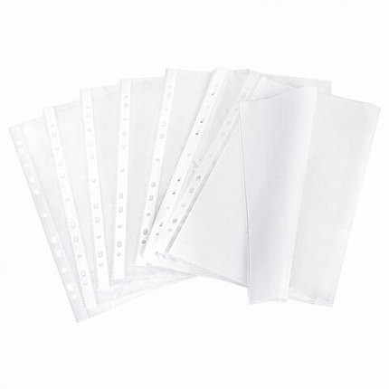 Папки-файлы перфорированные плотные А4 BRAUBERG "ГЛЯНЦЕВЫЕ EXTRA 600" КОМПЛЕКТ 100 шт., ПЛОТНЫЕ, 60 мкм, 229665