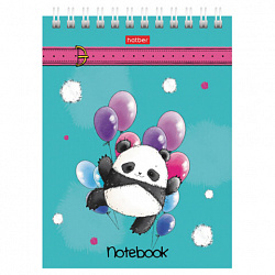 Блокнот МАЛЫЙ ФОРМАТ А6, 60 л., гребень, картон, клетка, HATBER, "Плюшевые панды", 088304, 60Б6В1гр