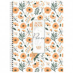 Тетрадь А4, 120 л., BRAUBERG, гребень, клетка, матовая ламинация, "Цветочный паттерн", 405646