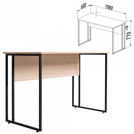 Стол BRABIX "SMART CD-019", 1180х600х770 мм, ЛОФТ, металл/ЛДСП ясень шимо светлый, каркас черный, 641947