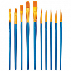 Кисти набор 10 шт., синтетика, синие, № 2/0-8 (Круглые; Овальные; Плоские; Лайнеры), WBZ (ВБЗ), 201085