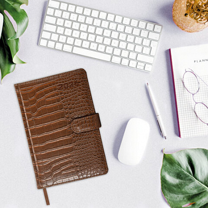 Еженедельник датированный 2026 А5 145х215 мм, BRAUBERG "Party", под кожу, коричневый, 117177