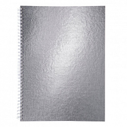 Тетрадь бумвинил А4 96 л., гребень, офсет №1, клетка, "СЕРЕБРО Metallic", HATBER, 077198, 96Т4бвВ1гр
