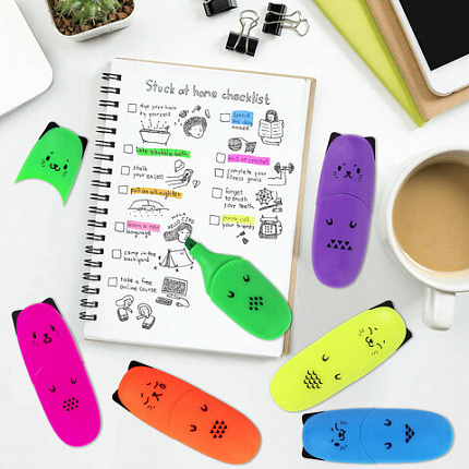 Набор текстовыделителей мини 6 ЦВЕТОВ BRAUBERG KIDS "CUTE CATS NEON", линия 1-5 мм, 152435