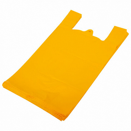 Пакет "майка" КОМПЛЕКТ 100 штук, 38+20х70, ПНД желтый, 25 мкм, LAIMA, 700791