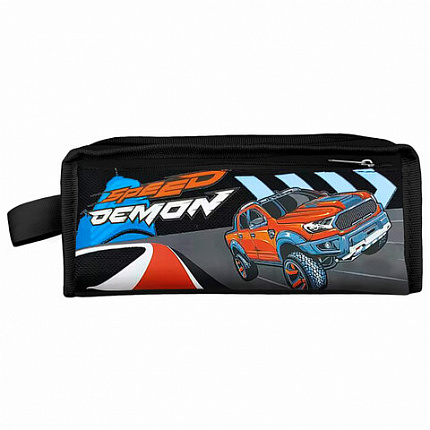 Пенал ЮНЛАНДИЯ ЮНИОР, 2 отделения, с ручкой, полиэстер, "Speed demon", 21х8х6 см, 273817