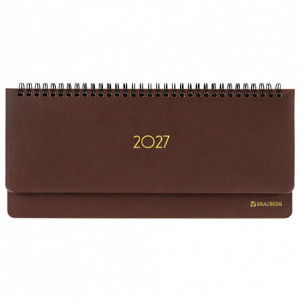Планинг датированный 2027 305х140мм BRAUBERG Select, под кожу, коричневый, 118201