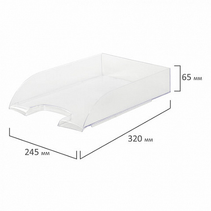 Лоток горизонтальный для бумаг BRAUBERG "Office style", 320х245х65 мм, прозрачный, 237288