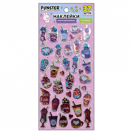 Наклейки гелевые "Любимые блестки", 17,5х9 см, ассорти 6 видов, FUNSTER (ФАНСТЕР), 666104
