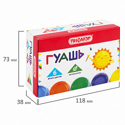 Гуашь ПИФАГОР "СОЛНЫШКО", 6 цветов по 25 мл, 192645