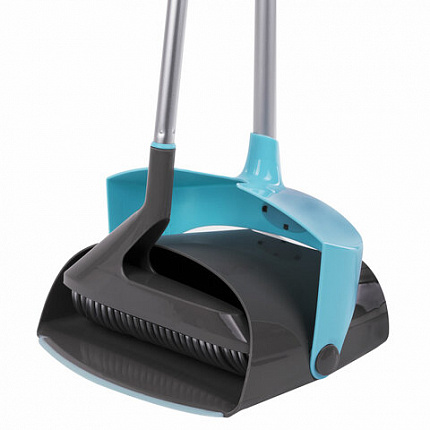 Совок для мусора КОМПЛЕКТ щетка + 2 рукоятки по 93 см алюминиевые, еврорезьба, крышка ЛОВУШКА, LAIMA HOME, 606804